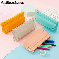 zipper oxford solid color pencil case large capacity pencilcase student pen holder pen bag school stationery pouch supply