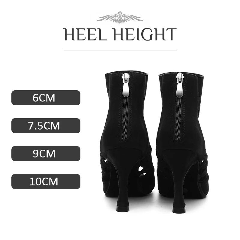 SWDZM Women Big Size Dance Shoes Ballroom Latin Tango Jazz Open Toes Dancing Ankle shoes Soft Sole Black Dance Shoes