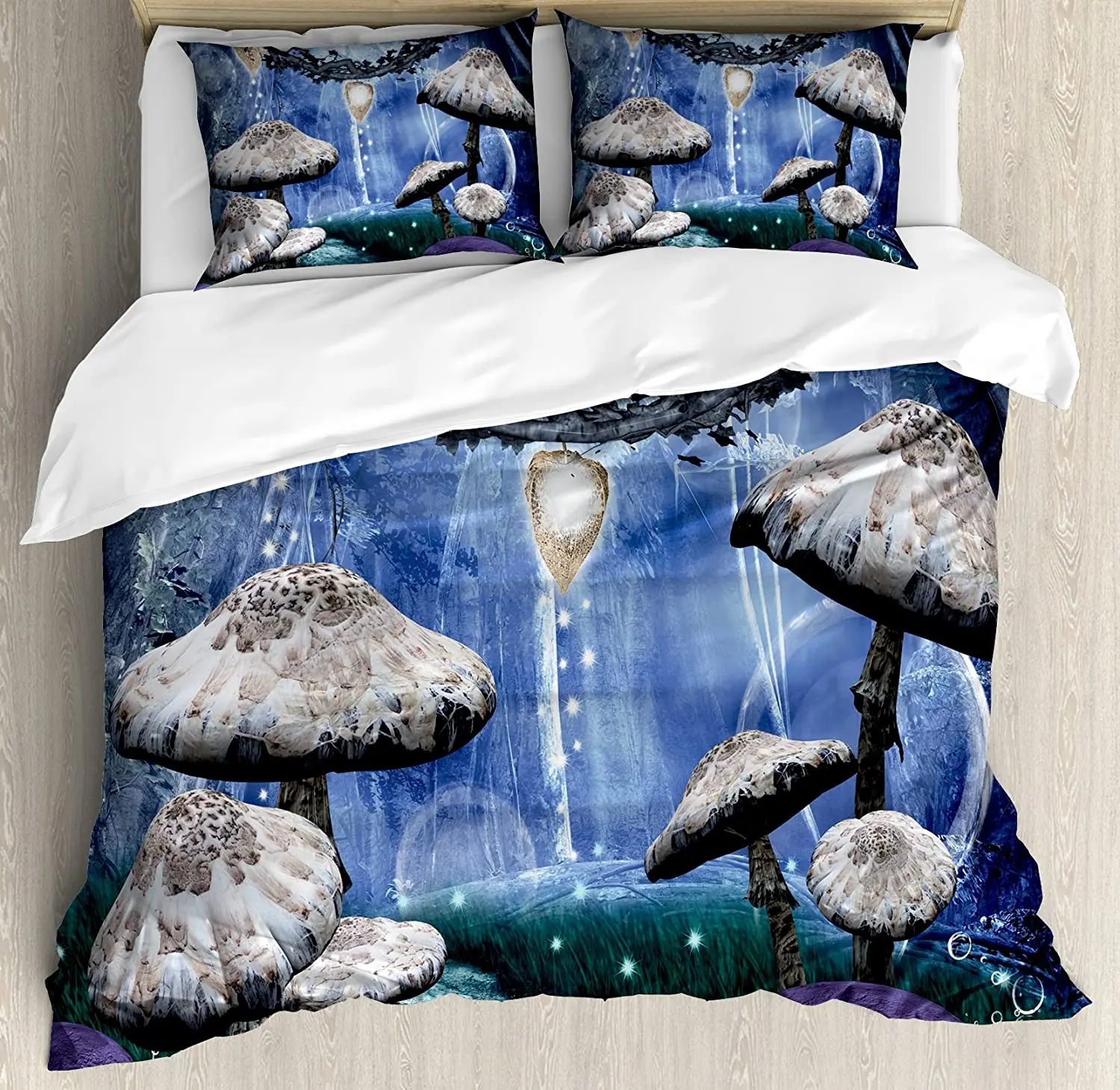 

Trippy Bedding Set For Bedroom Bed Home Abstract Dreamlike Forest Scenery at Night with Mu Duvet Cover Quilt Cover Pillowcase