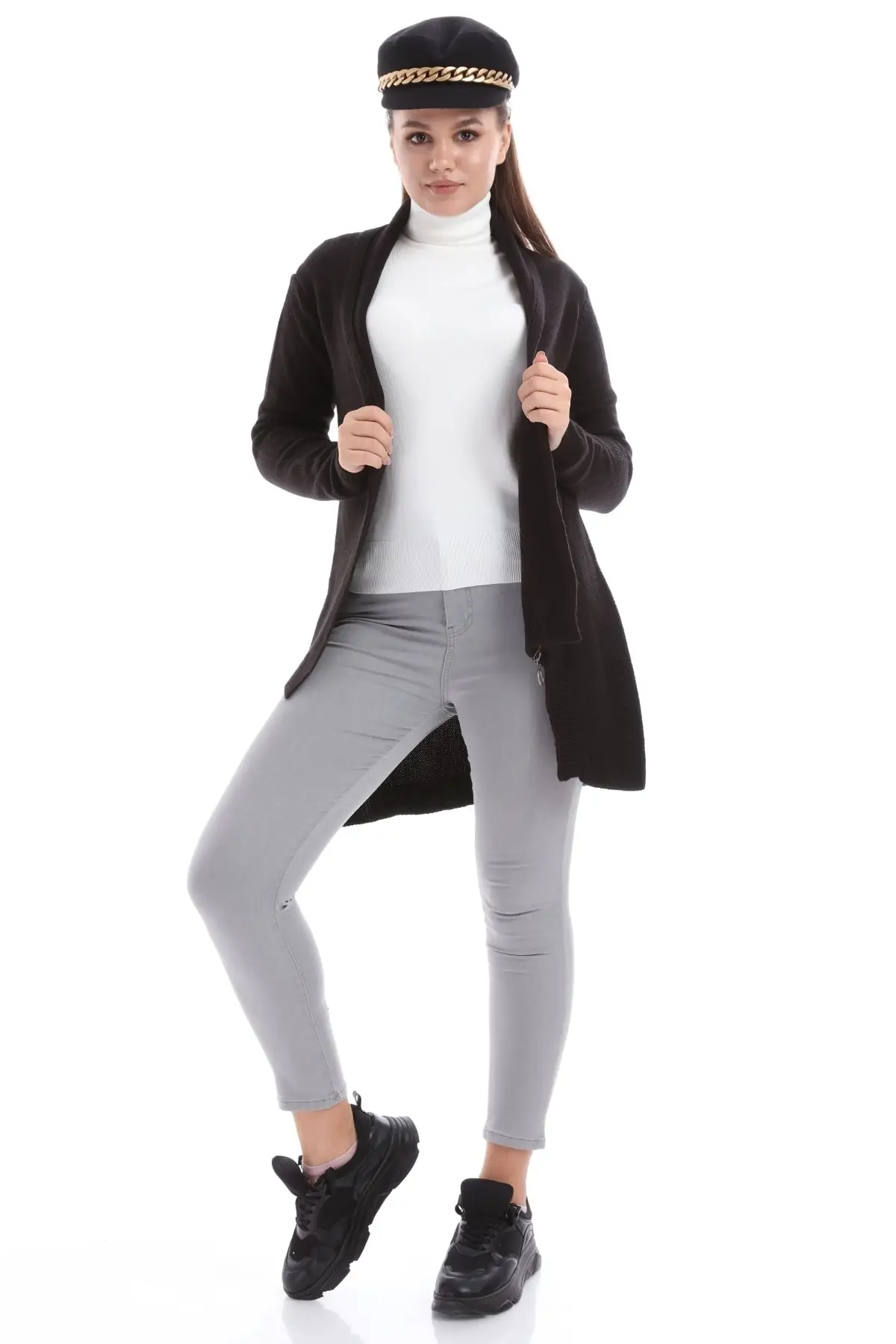 

Женский кардиган на молнии, Черная спортивная одежда, повседневный вязаный качественный модный кардиган, свитеры, свободный свитер, свитер