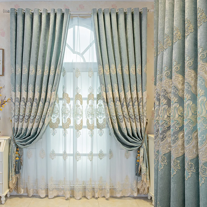 

Curtains for Bedroom Living Dining Room European Style High Shading Hollow Out Embroidery Chenille High-end Luxury Windows