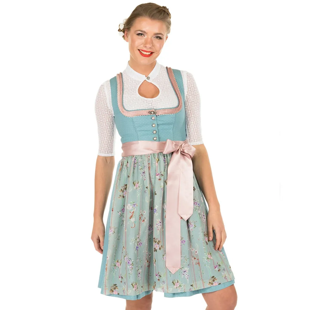 

Deluxe Oktoberfest Costume Women's Classic Dirndl Lace Apron Floral Dress 3PCS Suit for Beer Festival