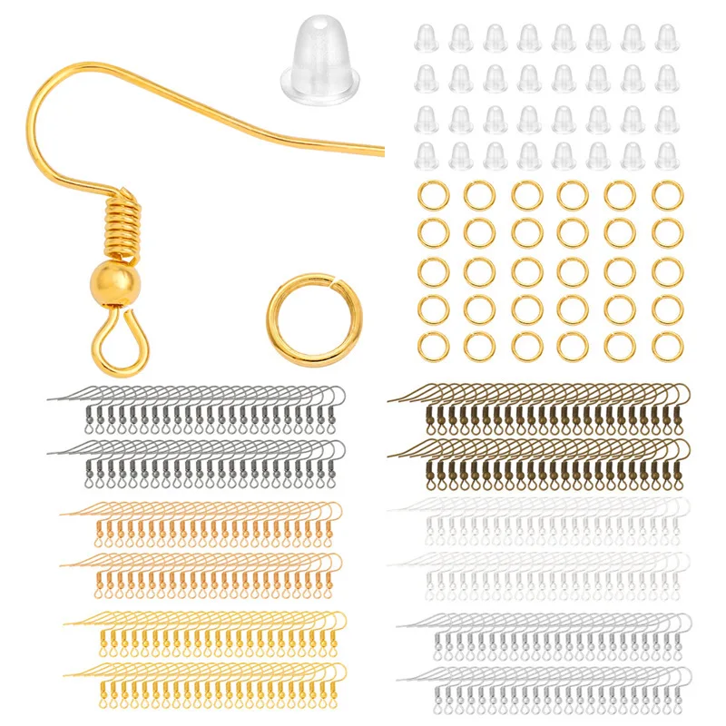 

100cps Earring Hook Kit For DIY Jewelry Making Mix-color Ear Wires Fish Hooks Open Jump Rings Earplugs