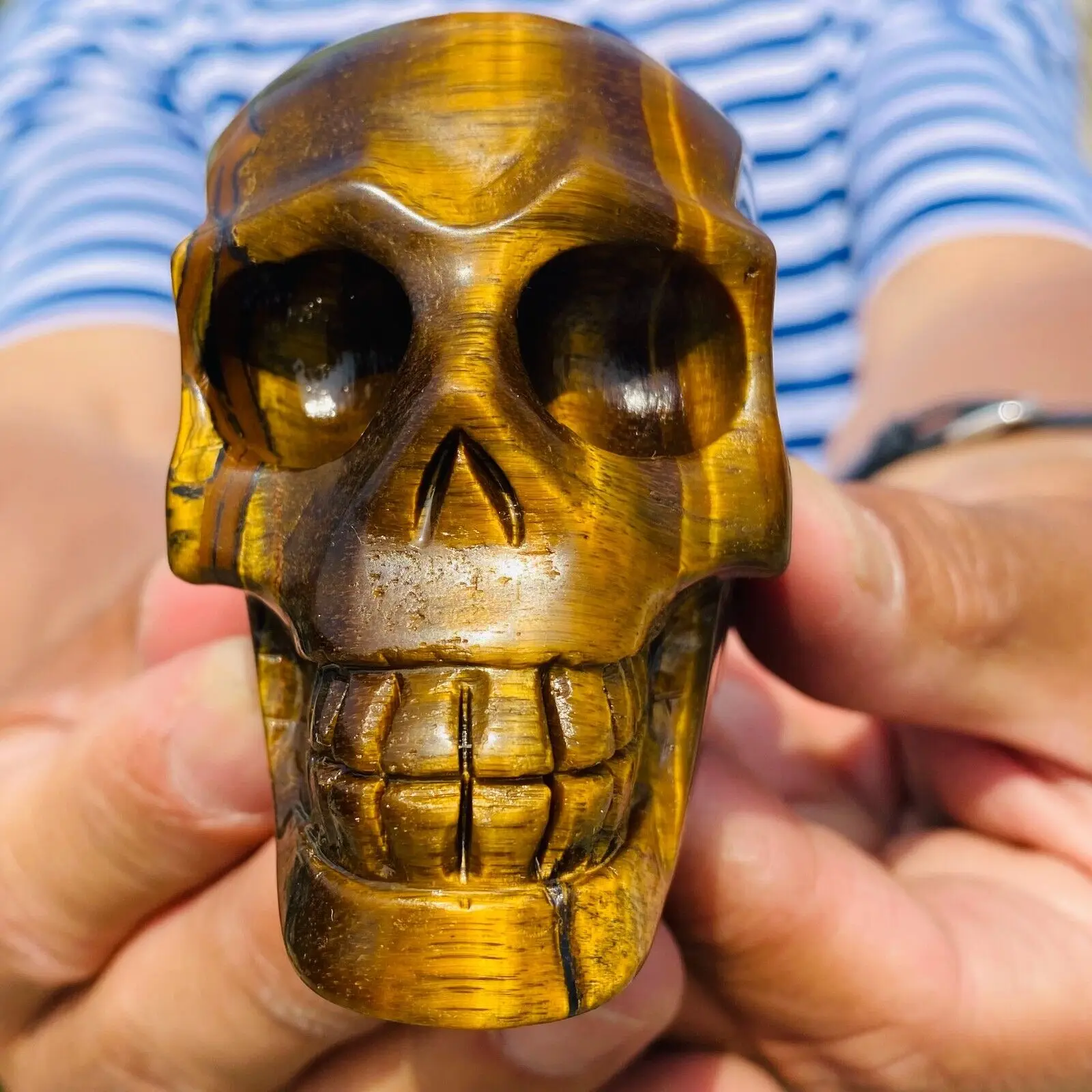 

1pc Natural crystal tiger's-eye hand-carved quartz skull reiki healing