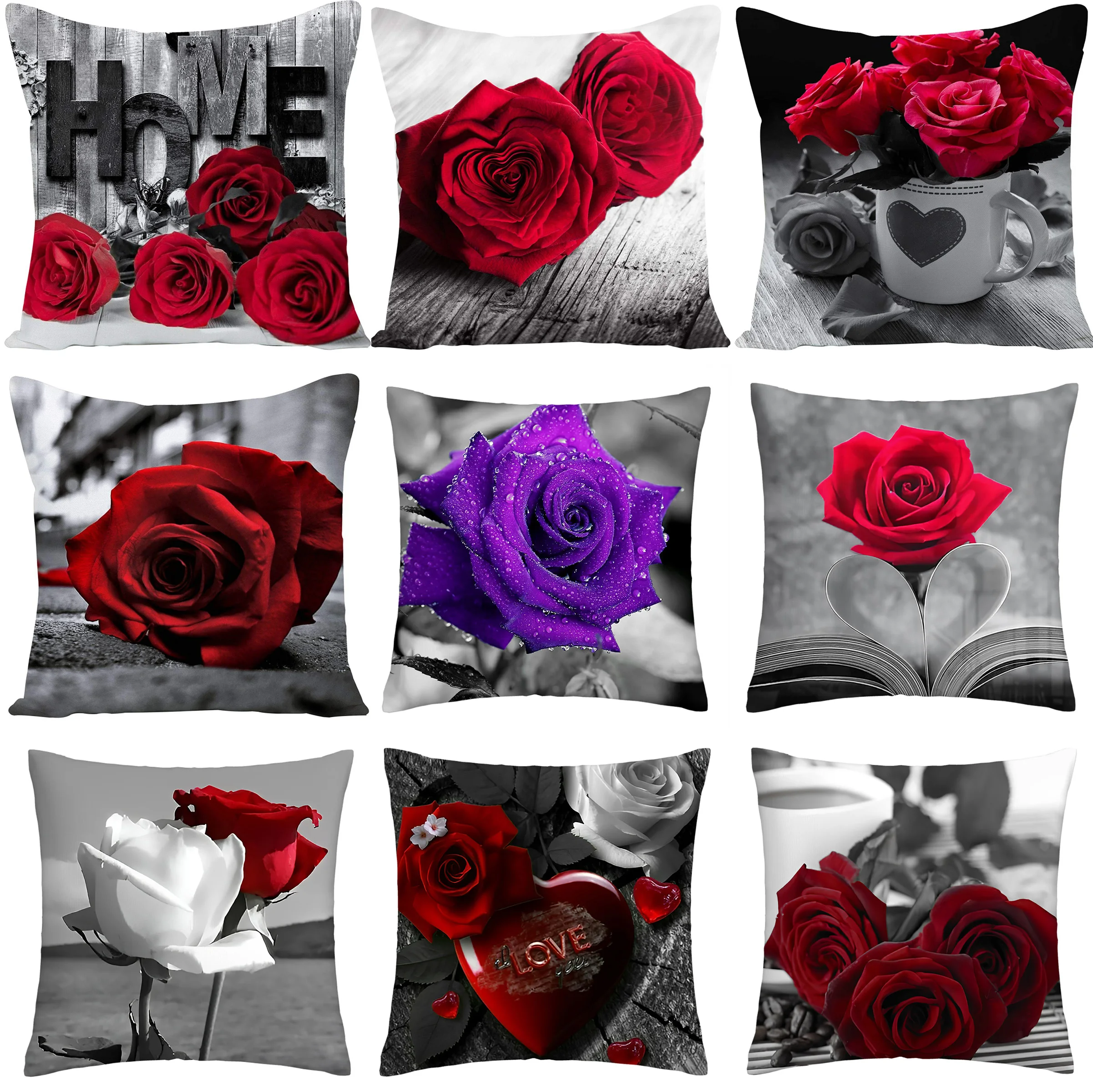 

45x45cm Red Rose Print Decorative Cushion Cover Family Pillow Cover Living Room Chair Pillow Cover Decorative Throw Pillow Cover