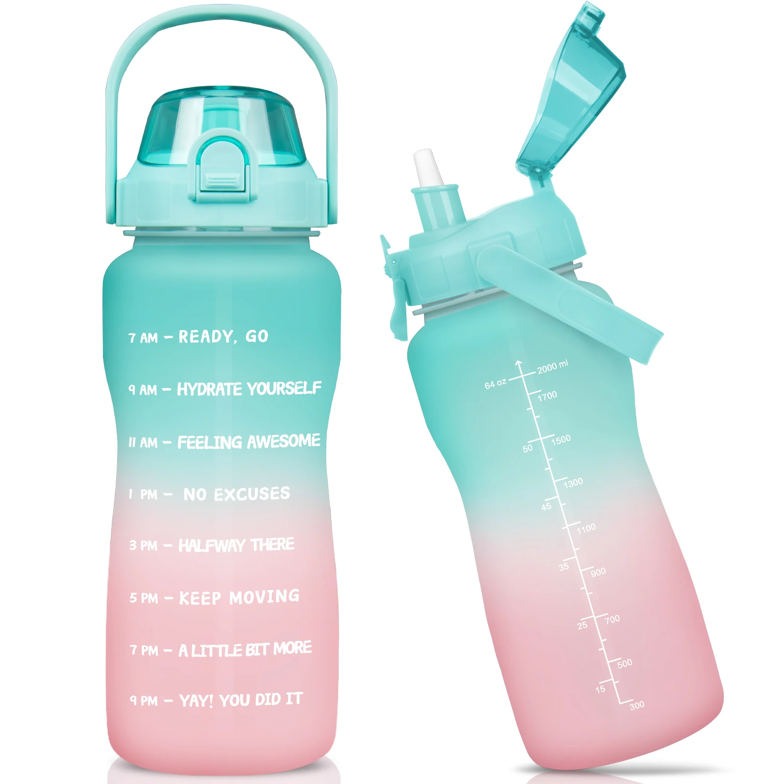 

Мотивирующая бутылка для питьевой воды объемом 2 л с маркером времени и соломинкой, бутылка для воды без БФА, портативный герметичный кувшин...