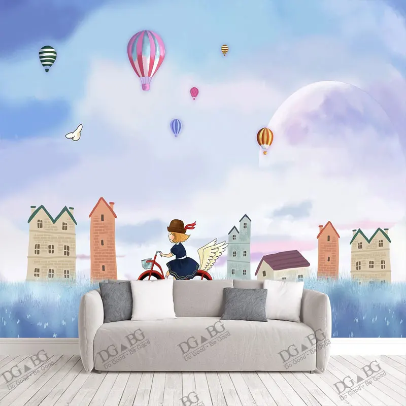 

Cartoon Kids Wall Covering Wallpaper Children'S Room Hot Air Balloon Plane Paper Custom Photo Background Paintings Wallcovering