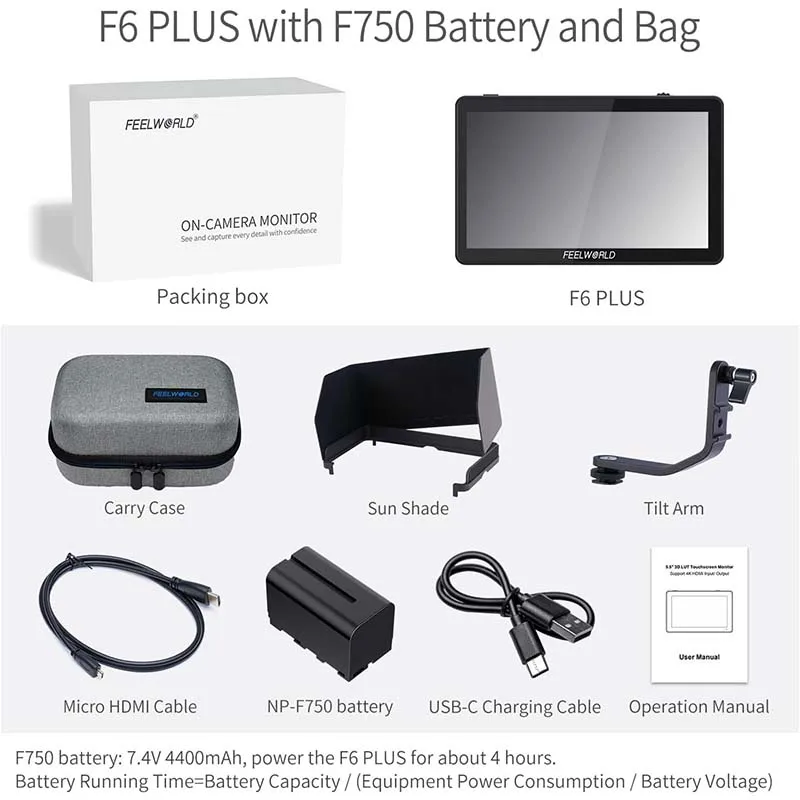 FEELWORLD F6 PLUS V2 6-дюймовый DSLR-монитор с сенсорным экраном IPS FHD 1920x1080 Видео 4K-монитор для камеры Canon Nikon (art.: 3920cf8a5e646) - 3920cf8a5e646