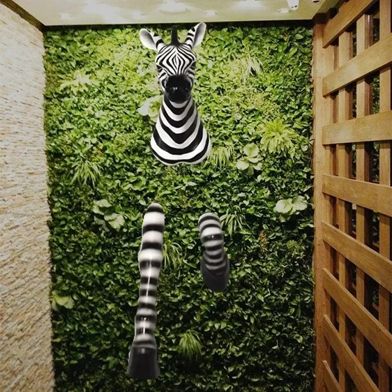 Вдохновляющий разбивающий креативный 3D через стену голова зебры настенное