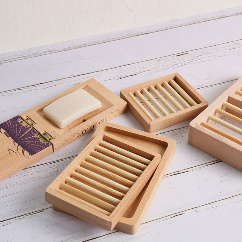 

2022 New Natural Wooden Soap Dish Rustic Bar Soap Holder Sponges Draining Tray Rack Plate Soap Storage Box for Bathroom