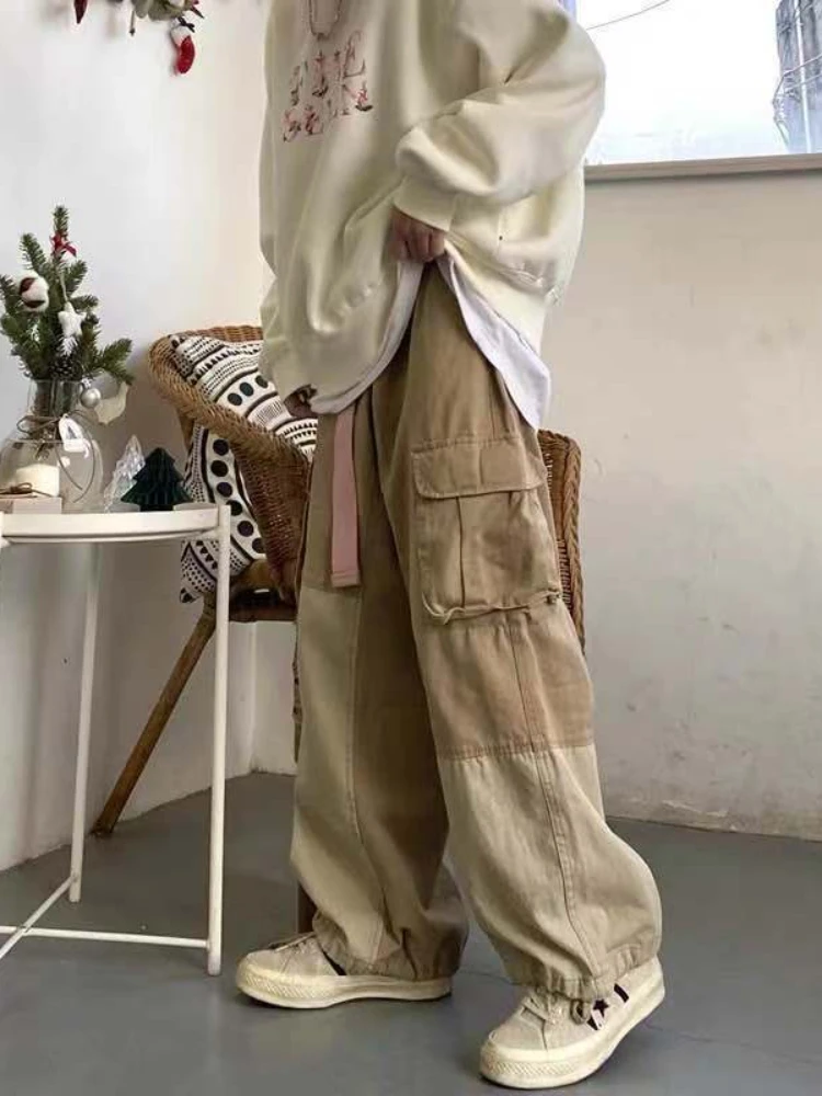 

Harajuku Streetwear Cargo Pants Women Hip Hop Khaki Oversize Patchwork Wide Leg Trousers Retro Y2K for Female Casual Summer New