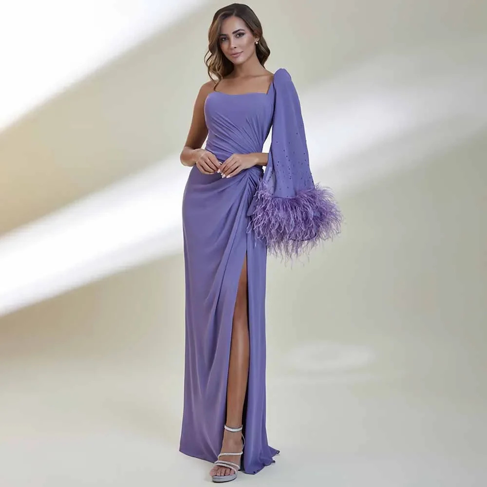 Гостевые платья для женщин элегантное вечернее платье на одно плечо с перьями и