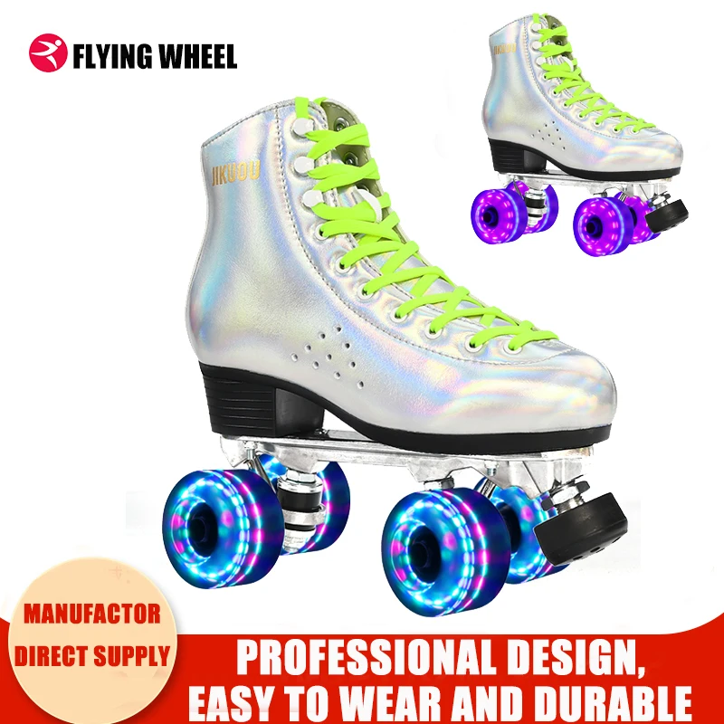 Dazzling Wind Flash Roller Skate Shoes Ice Rink Skate 4 Wheels Sneakers Six Lights Illuminated Wheels With Large Speed Pulley