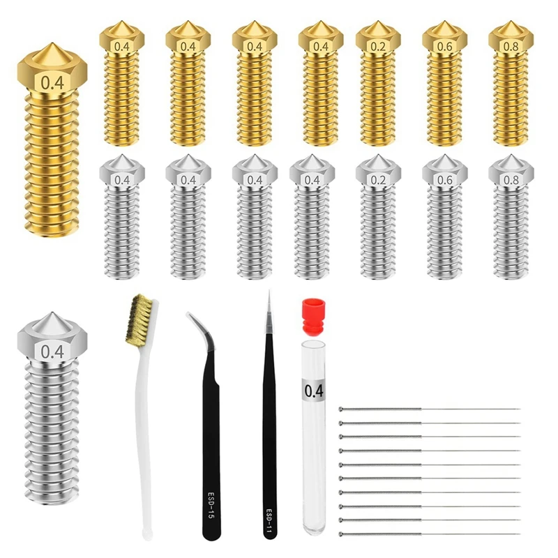 

3D Printer Nozzles Nozzle Set (16 Pieces) - 8X Brass Nozzles 8X Stainless Steel Nozzles for 1.75 Filament