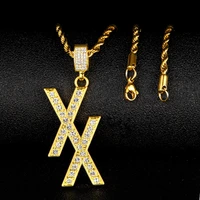 men zircon initial x tennis letter necklaces pendant silver color hip hop jewelry for women with stainless steel chain