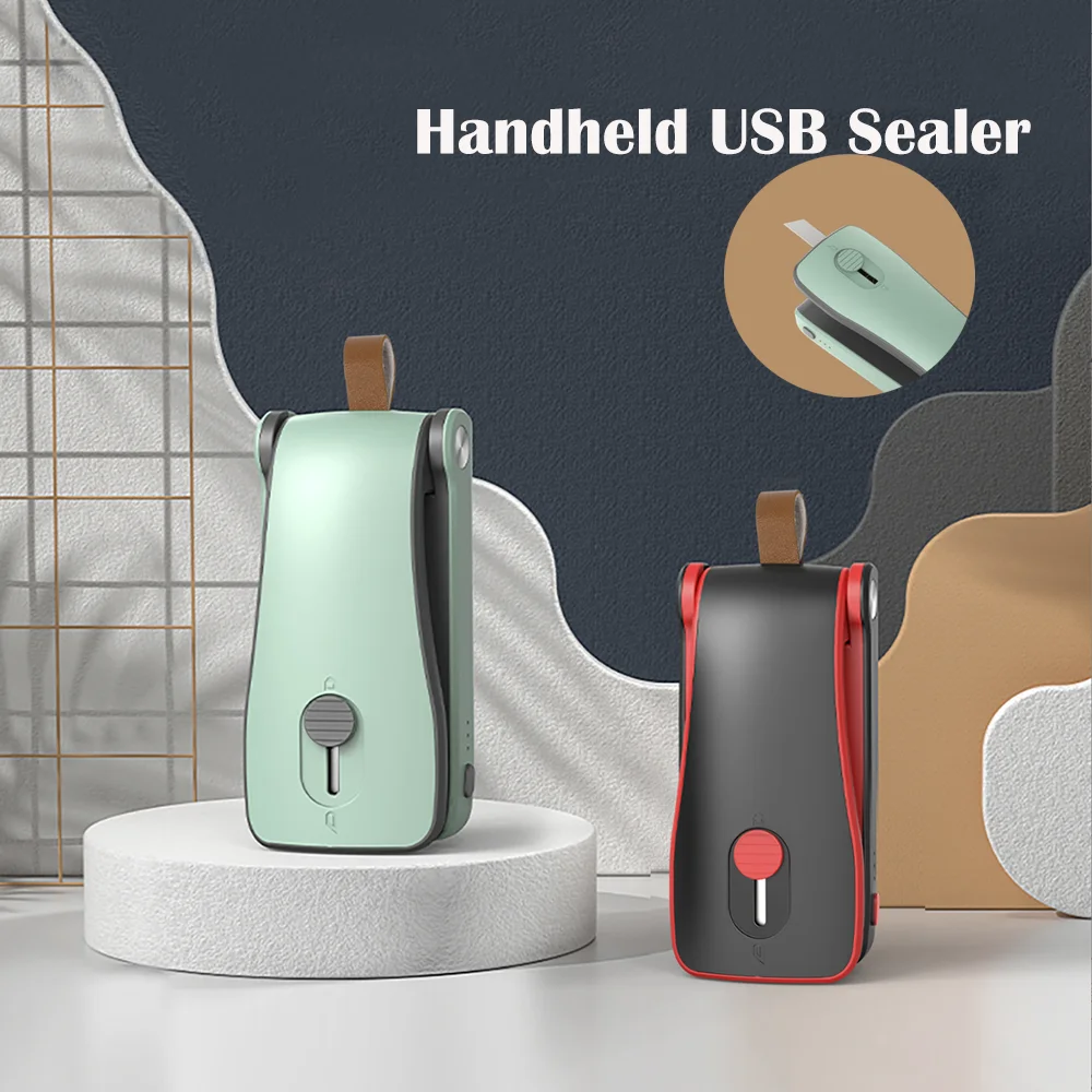 

USB Mini Bag Sealer 2-in-1 Chargable Heat Sealers Rechargeable Handheld Vacuum Heat Sealers Cutter for Plastic Bag Storage Food
