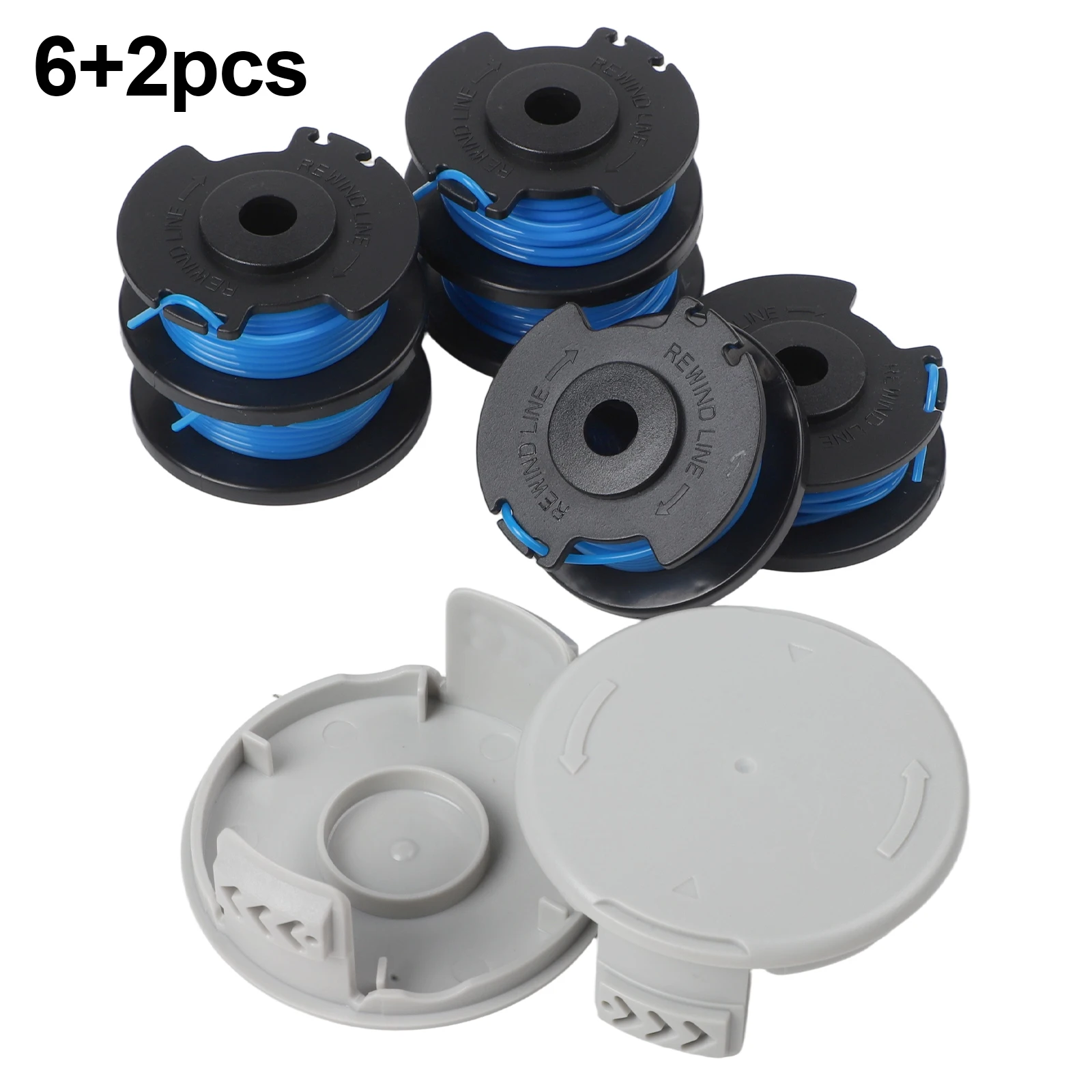 Фото AC14RL3A 065 Сменные катушки и колпачки для триммера для RY40200 RY24021 Пластик с катушками длиной 11 футов 6/8/10 №4