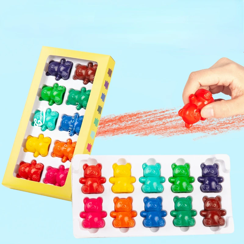 Ceny 10-Color Creative Bear Shape Crayon Student Painting Non-stick Non-toxic High-quality Oil Pastel School Stationery Art Supplies