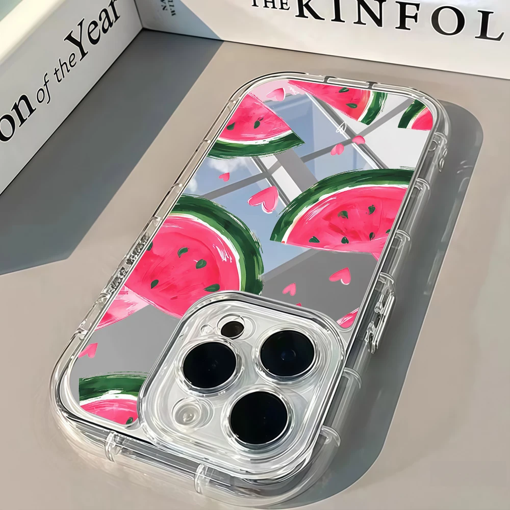 Фото Летний чехол для телефона с зеркальным эффектом и рисунком арбуза для iPhone 17 Air 15 16 17 Pro Max 14 13 12 11 7 8 Plus Pro XR X Max, мягкий, в стиле Ins №5