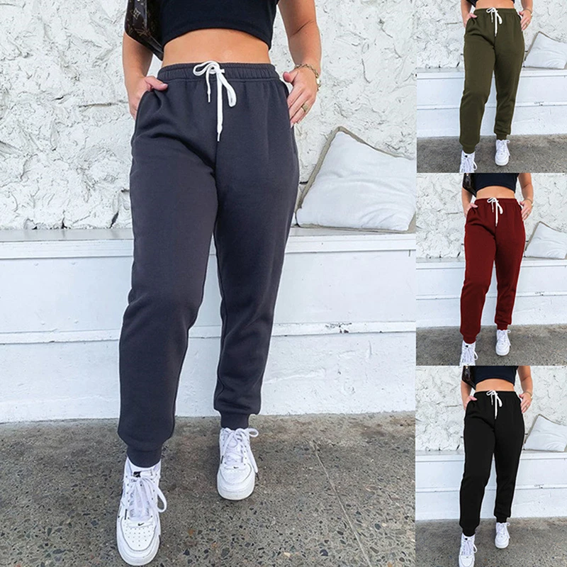 

Early Autumn Women Casual Gym Sweatpants Workout Fleece Trousers Solid Thin Winter Warm Female Sport Pants Running