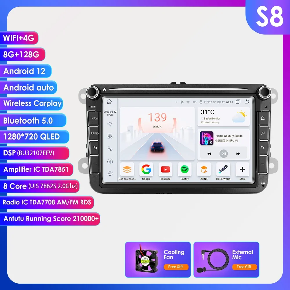 

8-дюймовое автомобильное радио Ossuret на Android для VW Volkswagen Skoda Octavia Golf 5 Touran Passat B6 Polo Jetta Amarok с GPS, RDS, DSP, 4G, CarPlay