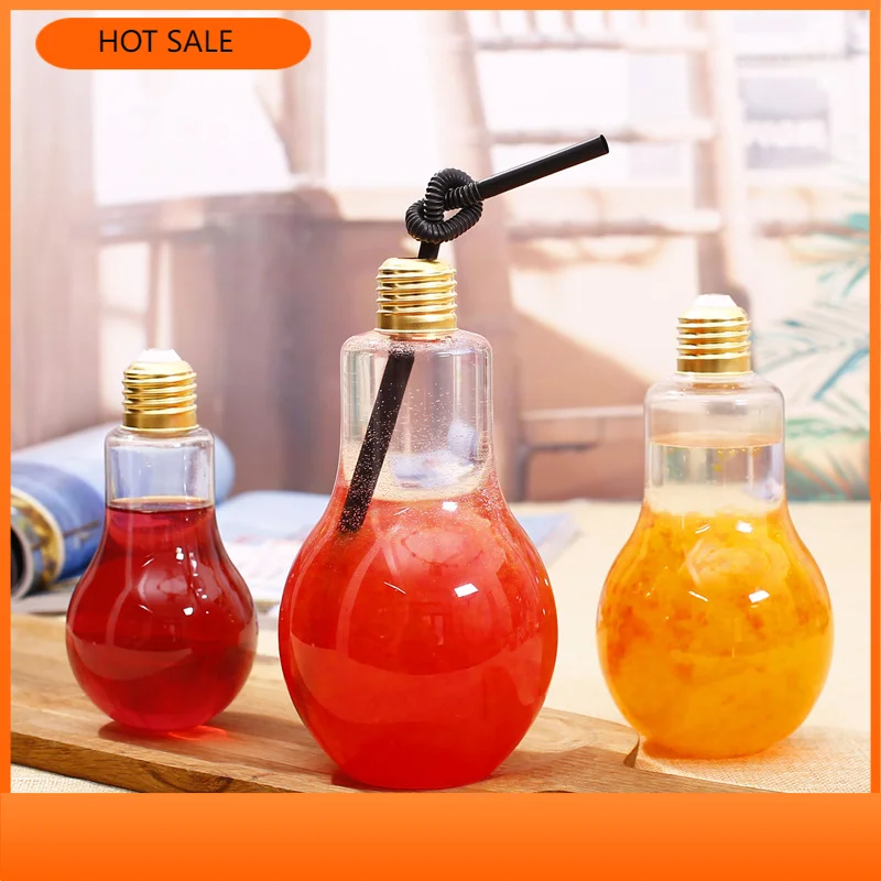 

1pc Creative Bulb Water Bottle Brief Fashion Cute Milk Juice Light Bulb Shape Cup 300/400/500ml Party Plastic Bottle