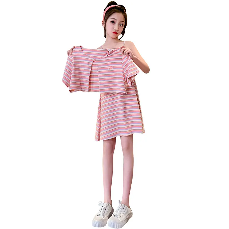 

2023 Fashion Girls Summer Clothing Sets Kids Casual Clothes Set Short Jacket+sleeveless Dress 2pcs Clothing 5 7 9 11 13 14 Years