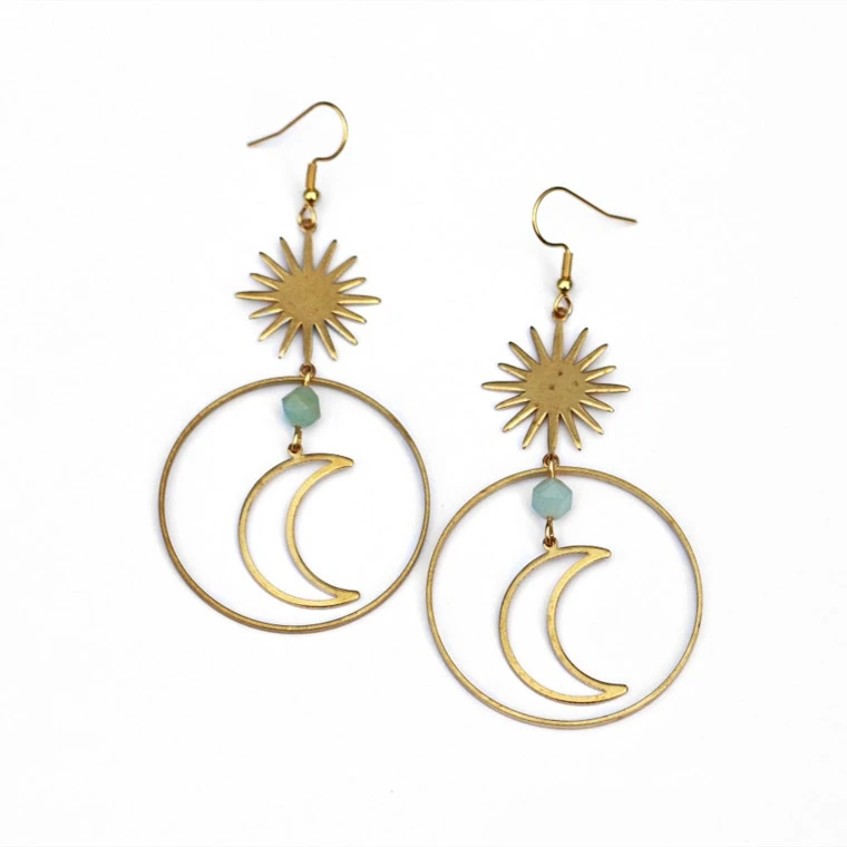 

New Hippie Tribal Sun Crescent Earrings Gold Hoop Earrings Witch Jewelry Boho Birthday Magic Ladies Fashion Jewelry Gifts