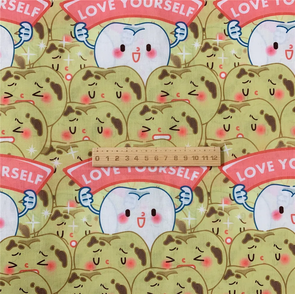 Милые зубки Patchwork Printed полиэстер хлопок ткань для ткани Дети домашнего текстиля Шитье Квилтинг DIY зубная клиника головной убор.