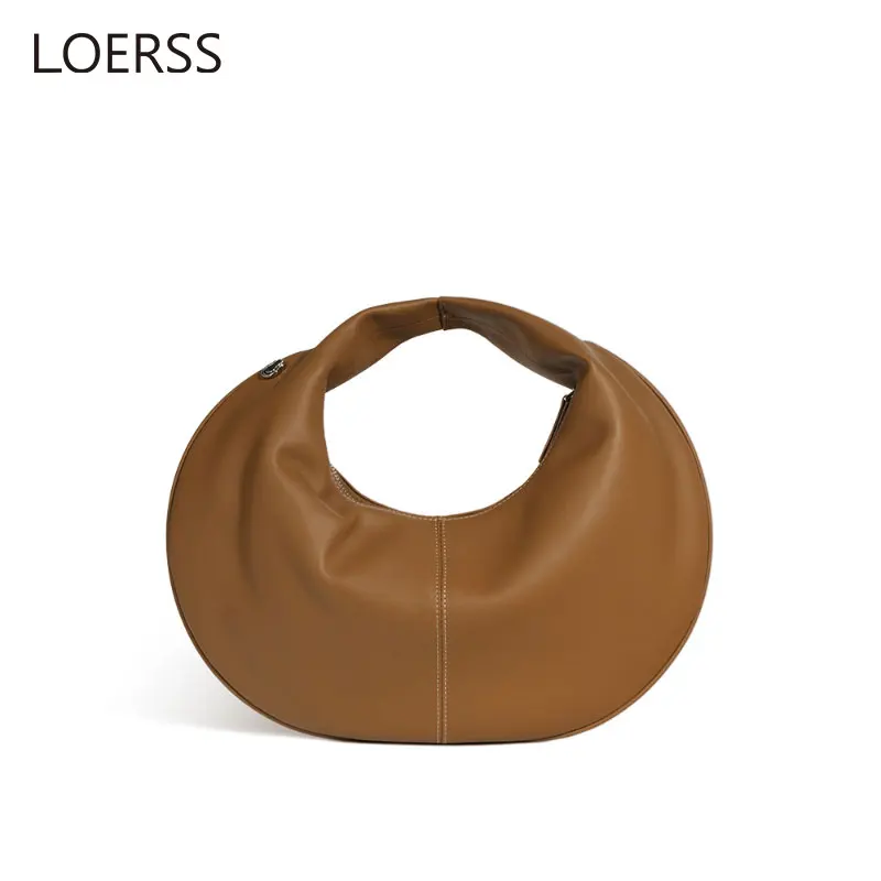 LOERSS Split Leather Crescent Bag Niche Shoulder Bag for Women Half Moon Crossbody Bag Versatile Leather Casual Underarm Bag