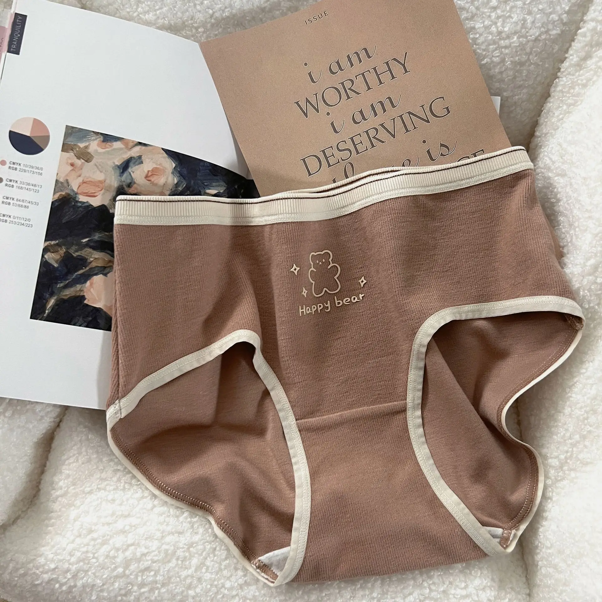 

Cute Bear Winter warm brushed Women panties cozy viscose underpants simple cute Mid-rise lingerie for women N8229