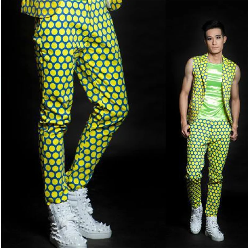 Green Singer costumes 1 cotton pants men 1 pants man stage trousers mens pants Original design Provide custom