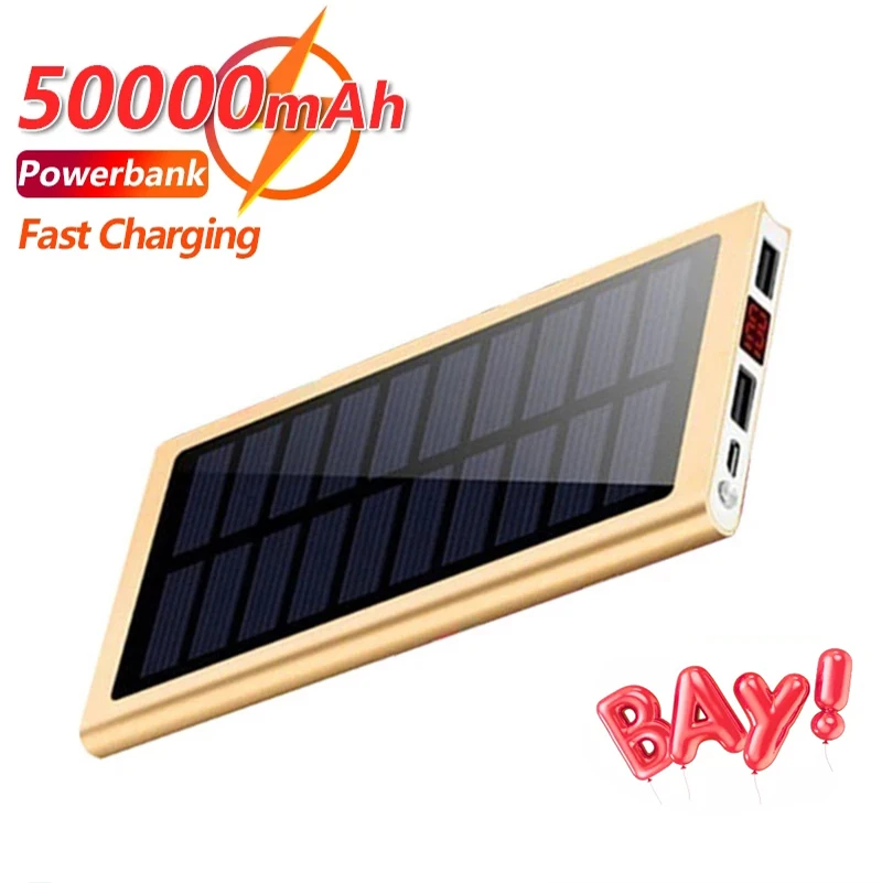 

50000mAh Solar Portable Mobile Powerbank Fast Charger with 2USB Digital Display Outdoor External Battery for Xiaomi Samsung