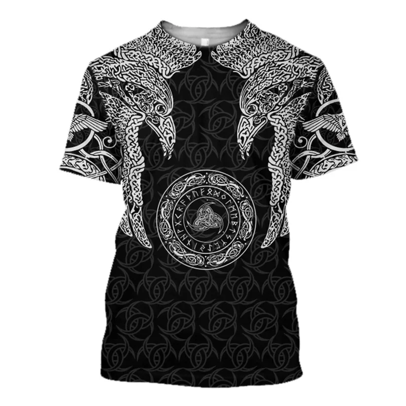 

Camiseta viking com estampa 3d, camisa harajuku de manga curta moderna de tatuagem 3d, camiseta streetwear e verão, camiseta uni