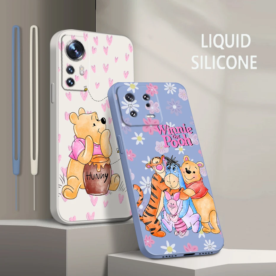 

Cartoon Winnie the Pooh For Xiaomi Mi 13 12 12T 11 11T 10 10T 9 9SE Lite Pro Ultra A3 Liquid Rope Silicone Phone Case Coque Capa