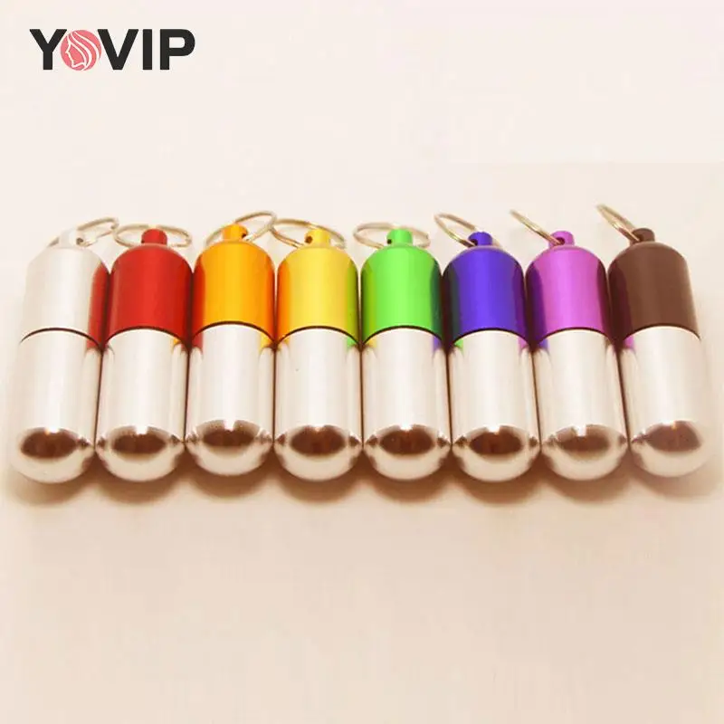 

1pc Waterproof Aluminum Pill Case Keychain Drug Bottle Holder Container For Medicines Pillbox