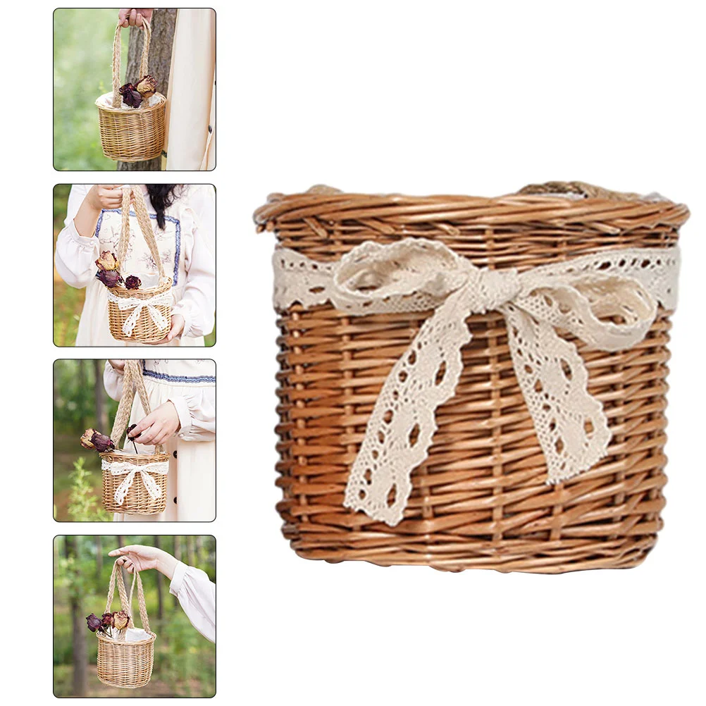 

Woven Basket Handle Decor Multi-function Wedding Decorations Flower Storage Candy