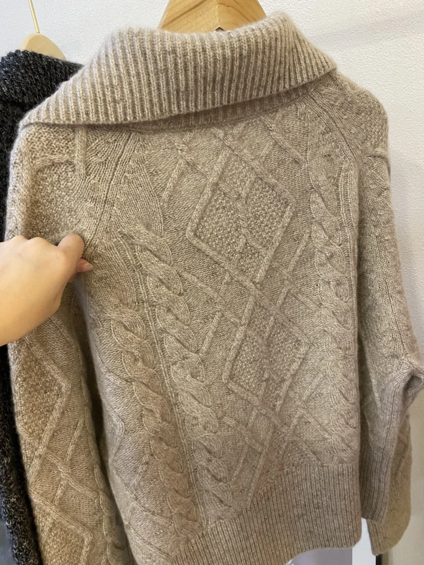 Специальная пряжа! Кардиган-поло на молнии с двойной нитью 00 из чистого кашемира