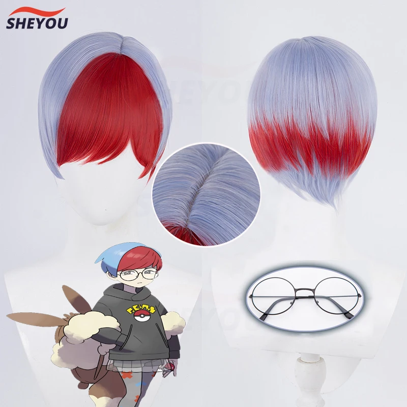 Penny Botan Cosplay Wig Game Scarlet Violet Short Bobo Red And Blue Heat Resistant Synthetic Hair Party Wigs + Free Wig Cap