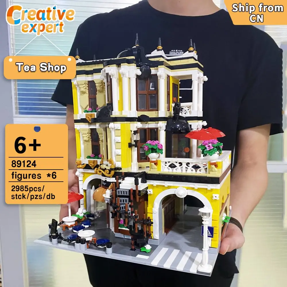 

89124 Jiestar креативный эксперт Moc чайный магазин городской уличный вид кирпичный модульный дом строительный блок модель Садовый центр 2985 шт.