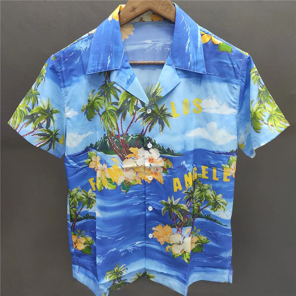 

2024 Summer Casual Short Sleeve Button Down Shirt Hawaiian Hip Hop Island Coconut Tree Print Beach s Men Harajuku