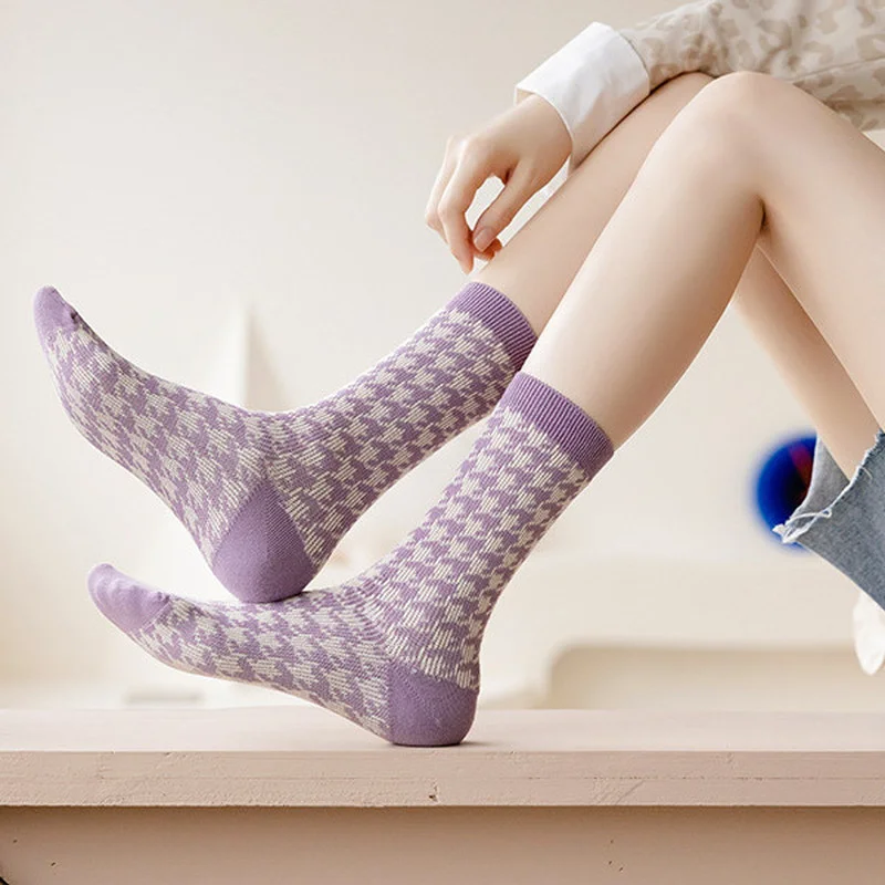 Женские носки в японском ретро стиле теплые длинные хлопковые чулки клетку