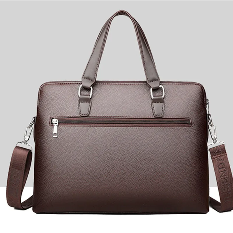 New PU Leather Men's Briefcase With Zipper Business Handbag Horizontal Male Laptop Bag Vintage Shoulder Messenger Bag