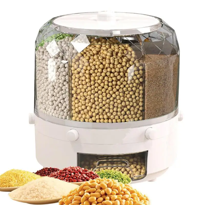 

Rice Bucket Dispenser 6-Grid Cereal Rotating Bucket Dust-Proof Kitchen Countertop Cutlery Racks For Cabinets Countertops Soybean