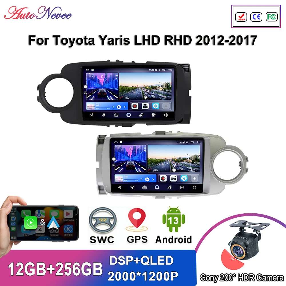 Android 14 Автомобильный радиоприемник Мультимедийное видео для Toyota Yaris LHD RHD 2012-2017