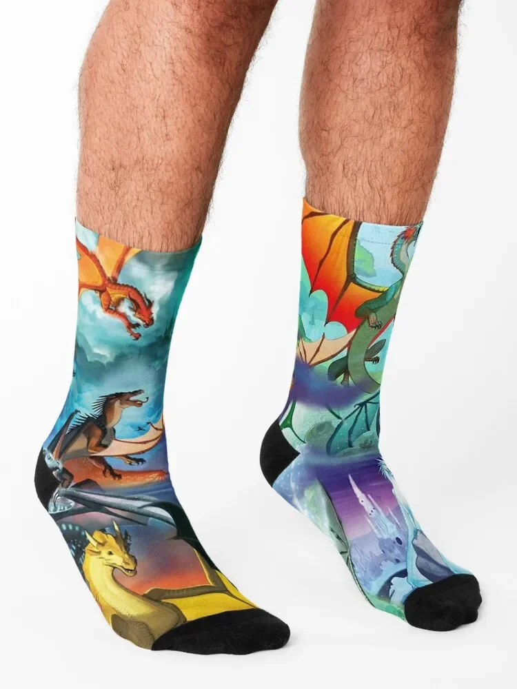 Носки хлопковые с рисунком крыла огня и дракона для мужчин женщин
