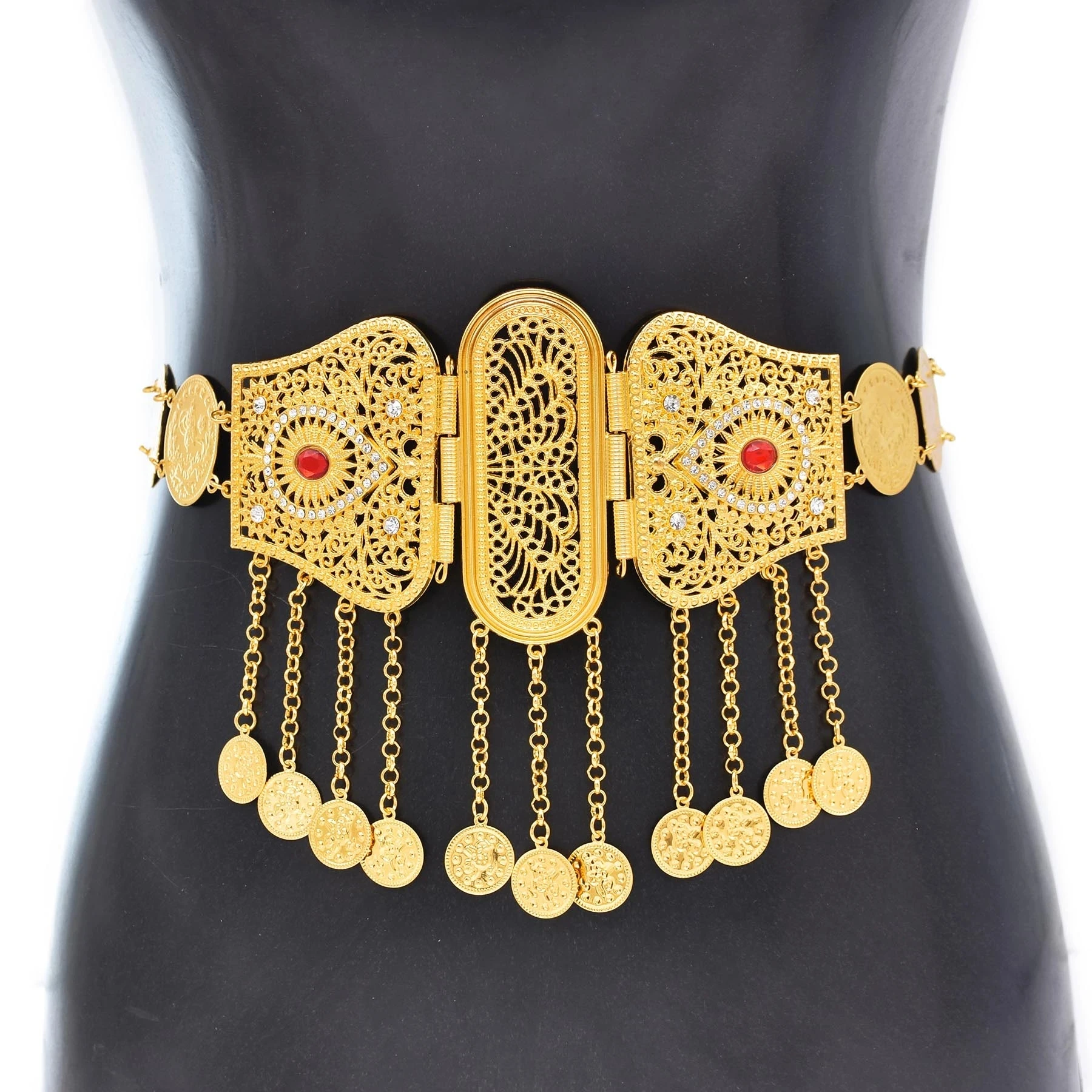 

Vintage Gold Coin Tassel Metal Belt Bohemian Style Rhinestone Chest Chain Women's Party Jewelry Gifts