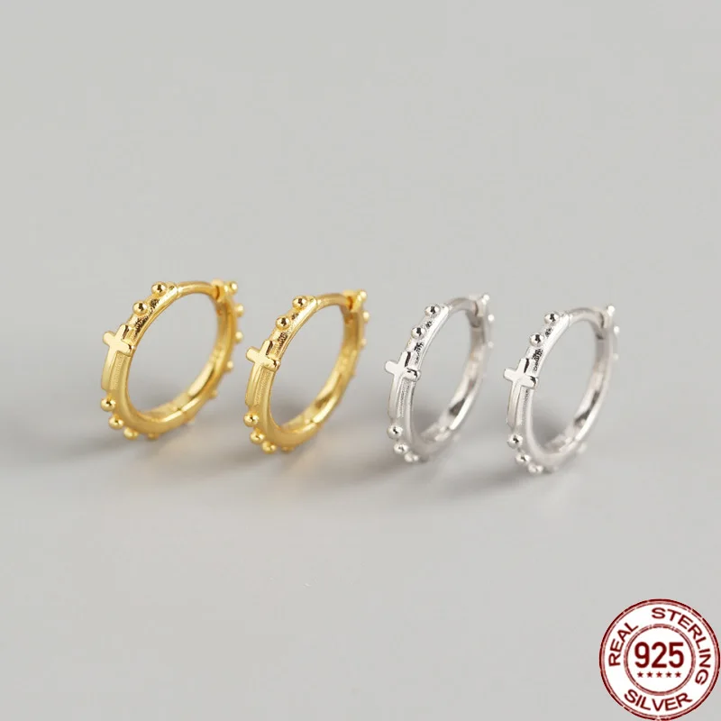 

Серьги-кольца E0193 из серебра 925 пробы с геометрическим крестом