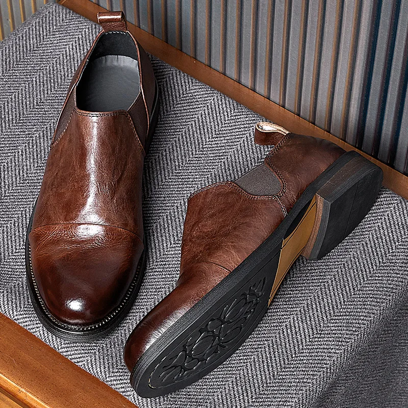 

Italian Vintage Men's Casual Business Shoes Comfortable Soft Leather Green Black Walking Driving Shoes for Man Genuine Leather