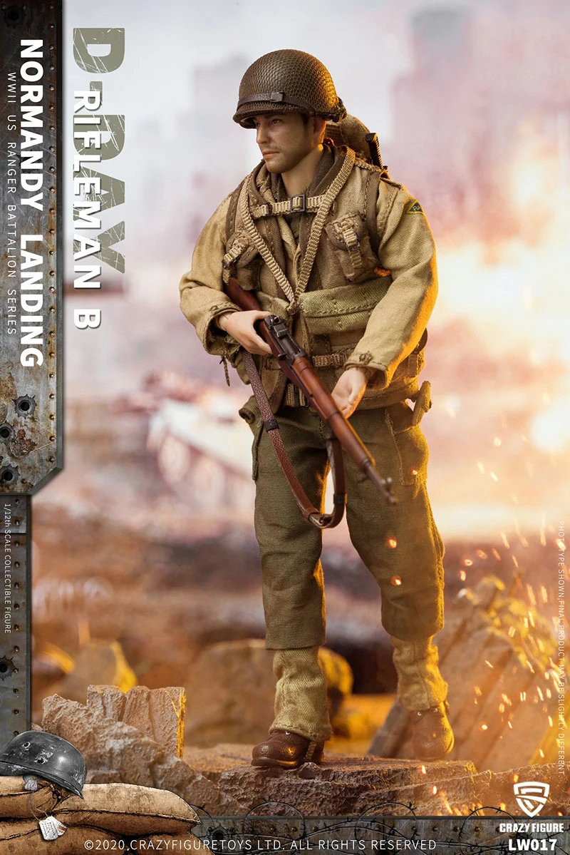 

Crazy Figure LW017 1/12 WWII U.S. Rangers On D-Day Rifleman B Figure 6'' Male Soldier Action Doll Full Set Collectible Toy